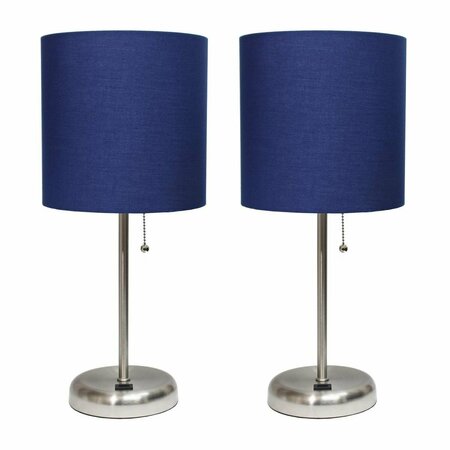 DIAMOND SPARKLE Stick Lamp with USB Charging Port & Fabric Shade Set, Navy, 2PK DI2519989